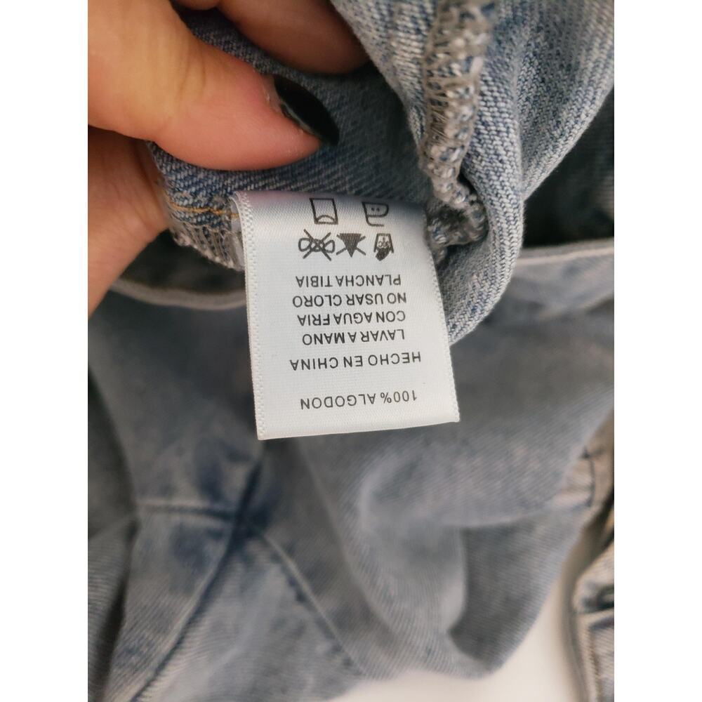Denim Jacket Womens Large Light Wash Cropped Puff Shoulder Unworn NWOT Mable L - Picture 15 of 16